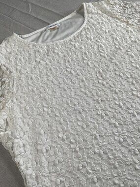 Womens Calvin Klein White Floral Short Sleeve Lace Blouse (XLarge)